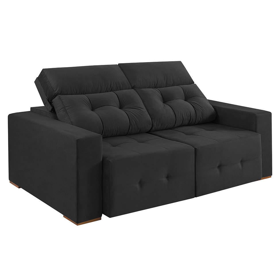 Sofá 3 Lugares Retrátil e Reclinável Roma Suede Grafite 210 cm