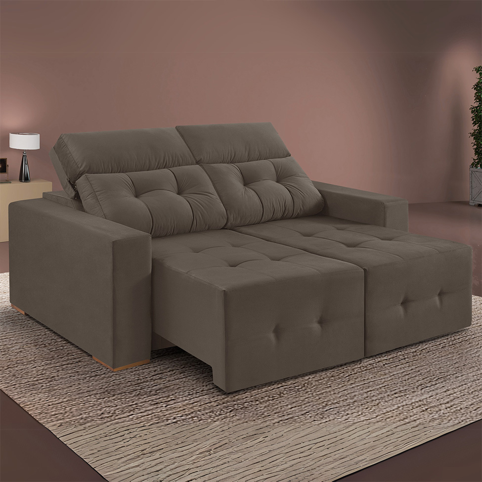 Sofá 3 Lugares Retrátil e Reclinável Roma Suede Marrom 180 cm