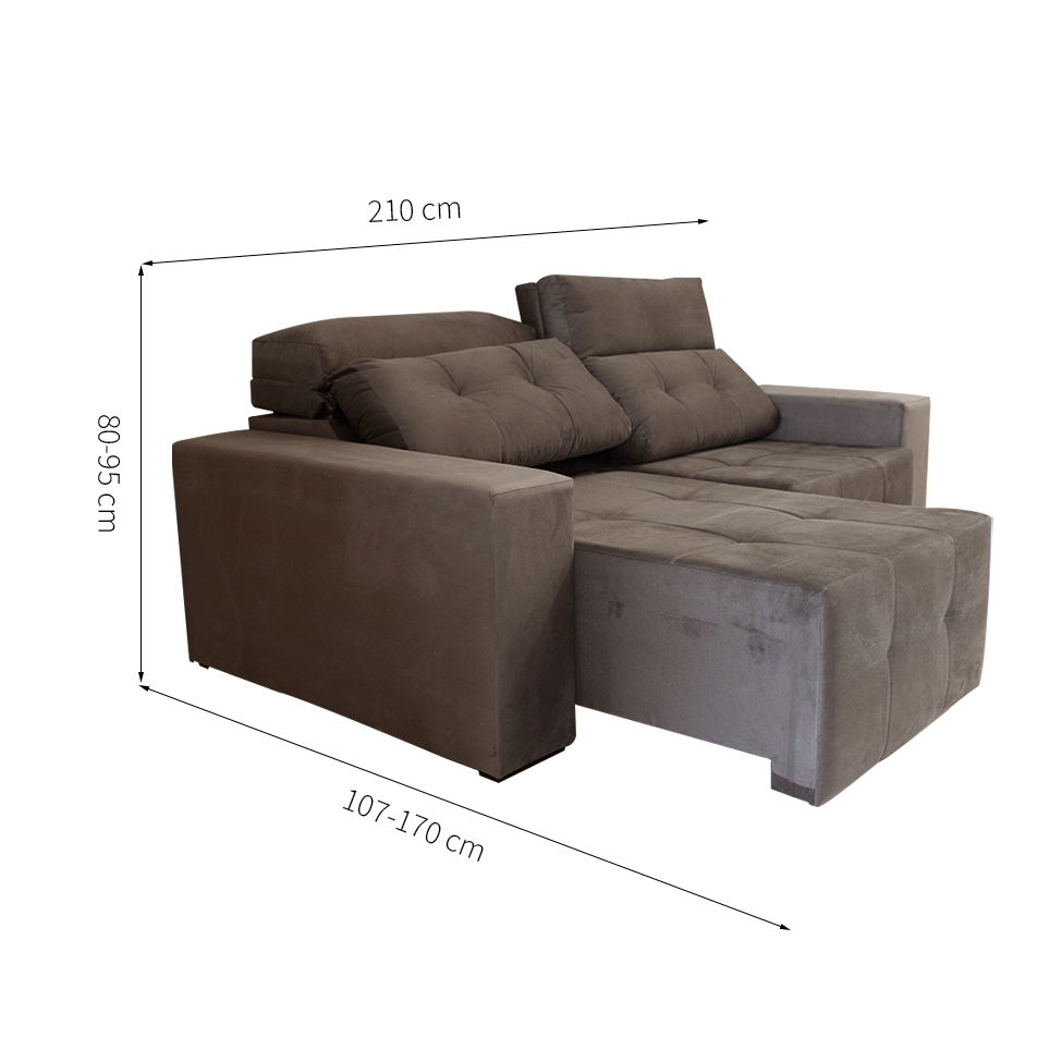 Sofá 3 Lugares Retrátil e Reclinável Roma Suede Marrom Escuro