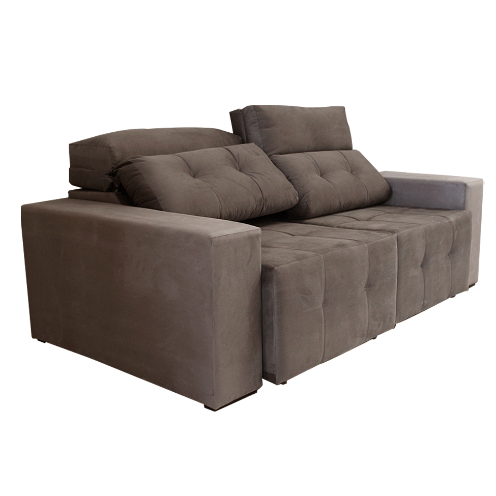 Sofá 3 Lugares Retrátil e Reclinável Roma Suede Marrom Escuro