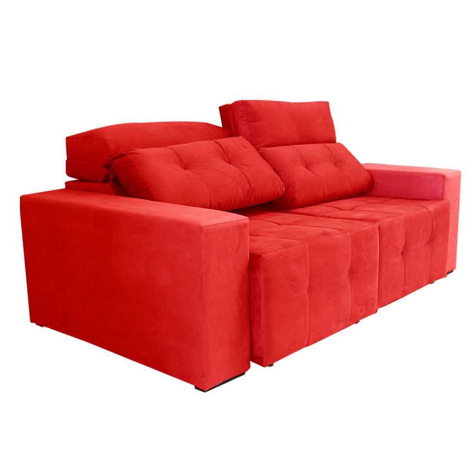 Sofá 3 Lugares Retrátil e Reclinável Roma Suede Vermelho