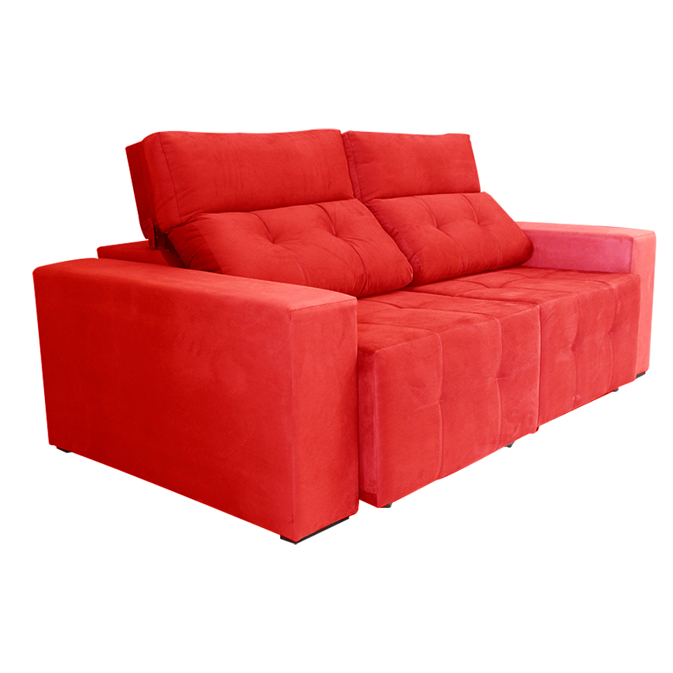 Sofá 3 Lugares Retrátil e Reclinável Roma Suede Vermelho