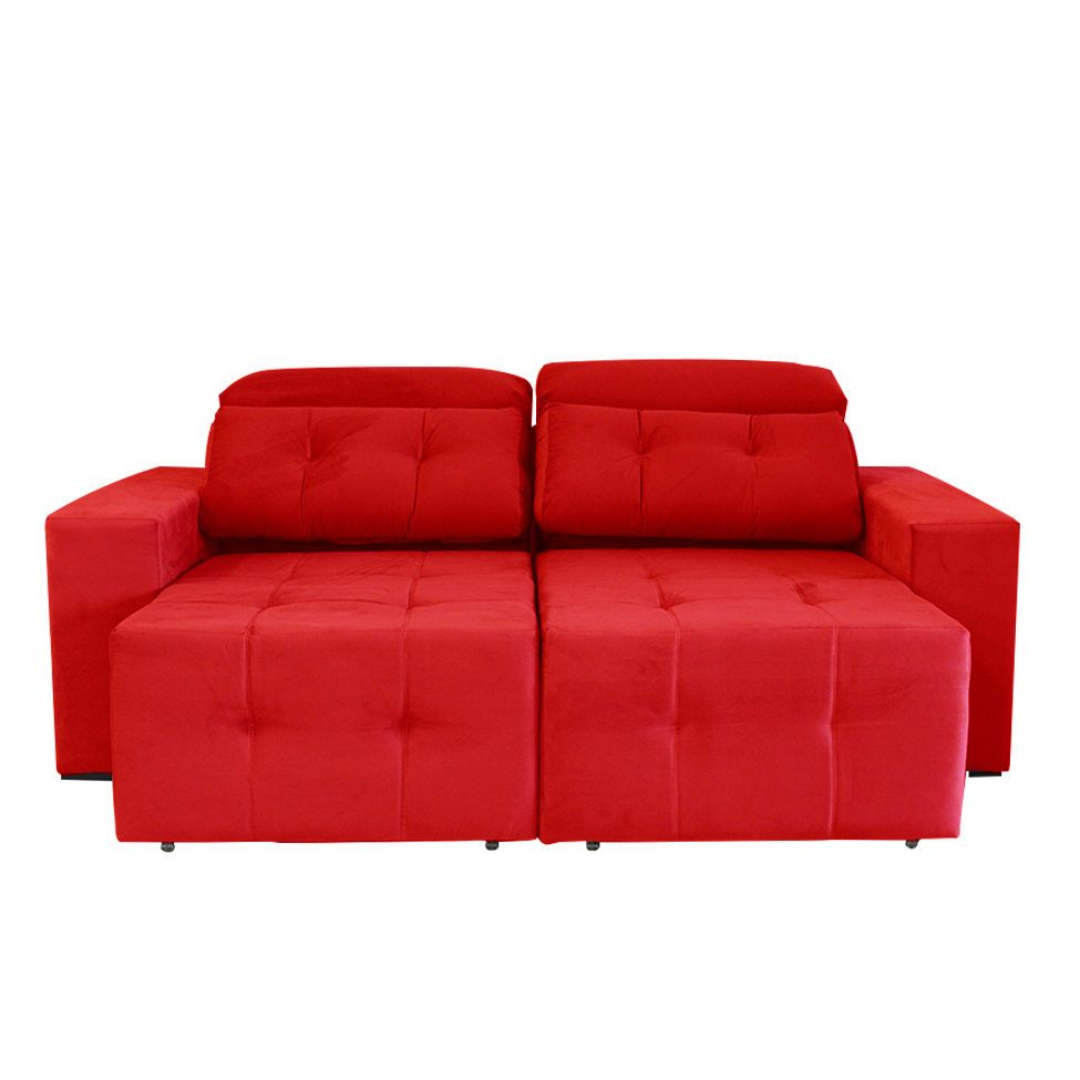 Sofá 3 Lugares Retrátil e Reclinável Roma Suede Vermelho