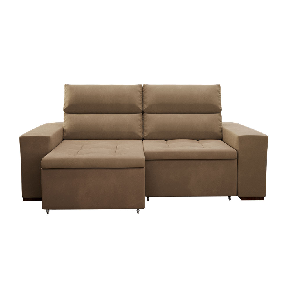 Sofá 3 Lugares Retrátil e Reclinável Spencer Veludo Bege 220 cm