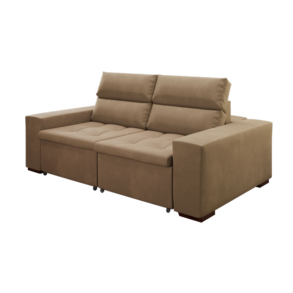 Sofá 3 Lugares Retrátil e Reclinável Spencer Veludo Bege 220 cm
