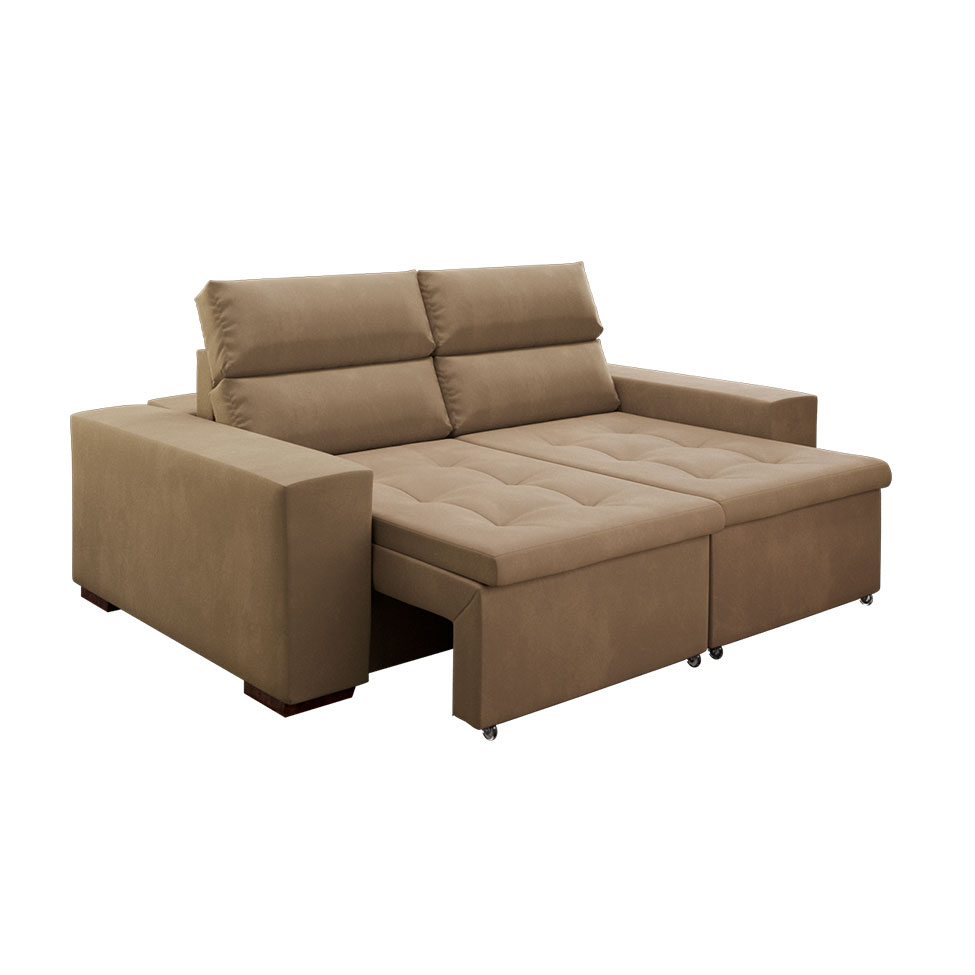 Sofá 3 Lugares Retrátil e Reclinável Spencer Veludo Bege 220 cm