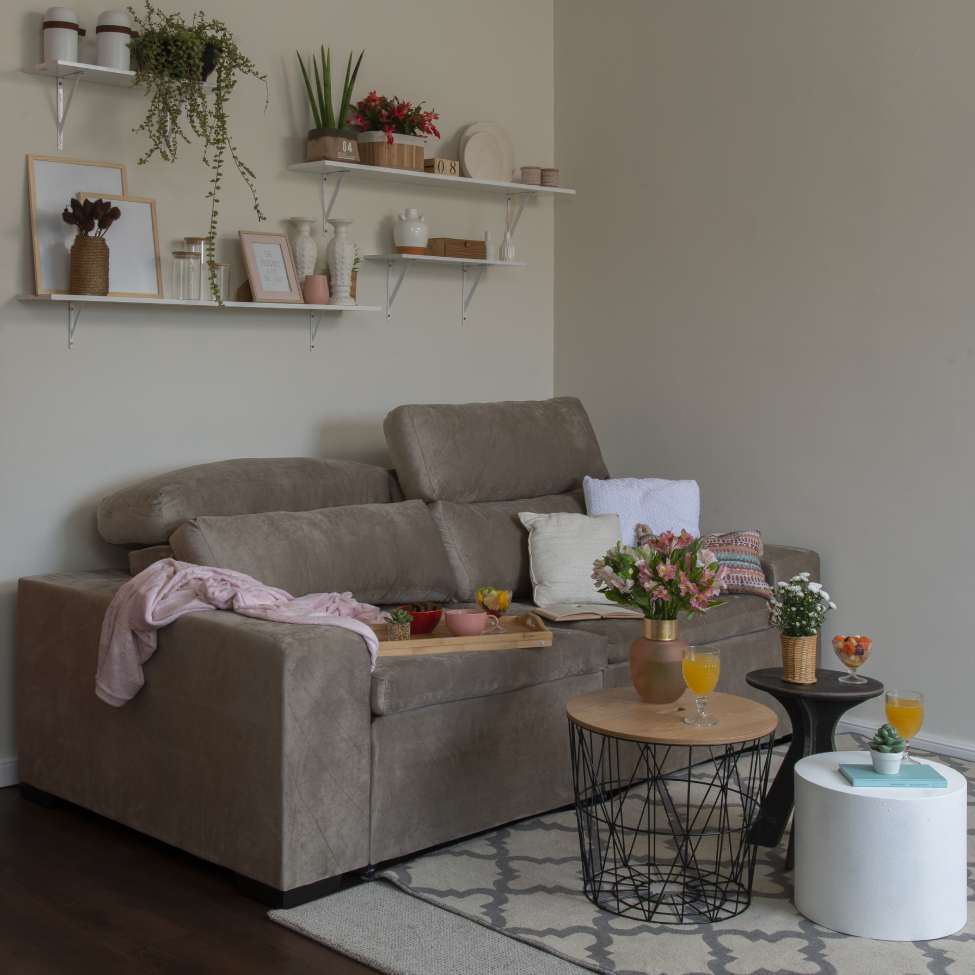 Sofá 3 Lugares Retrátil e Reclinável Spencer Veludo Bege 220 cm