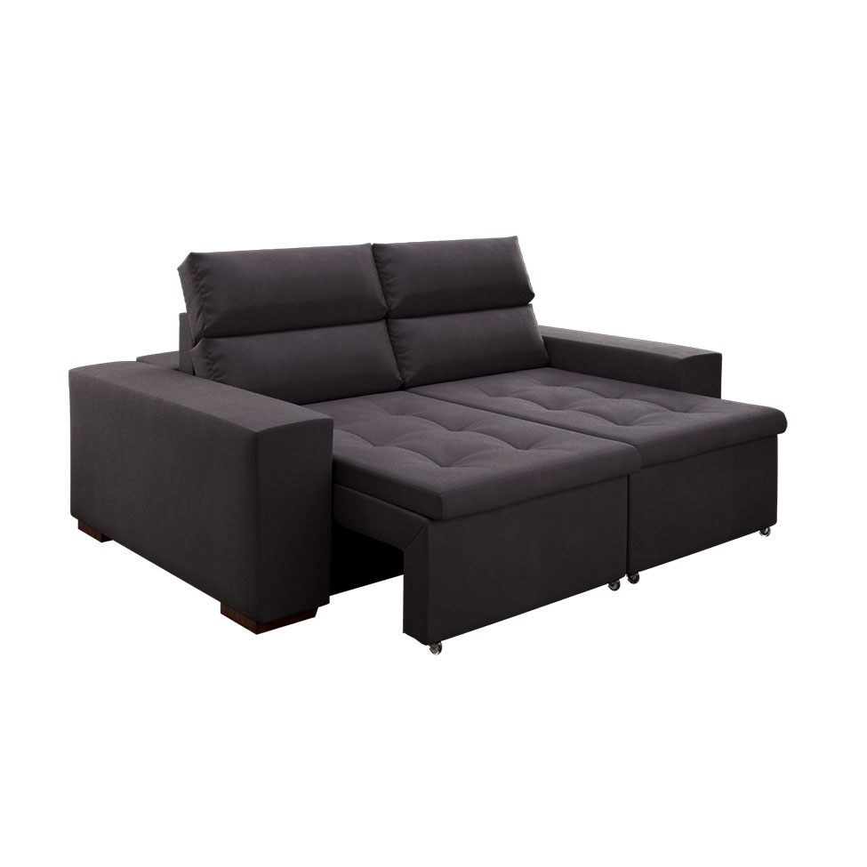 Sofá 3 Lugares Retrátil e Reclinável Spencer Veludo Grafite 220 cm