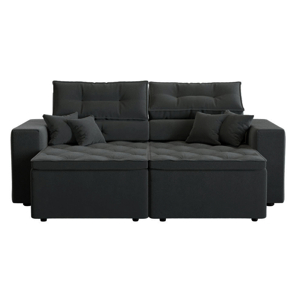 Sofá 3 Lugares Retrátil e Reclinável Tulum Suede Grafite 180 cm