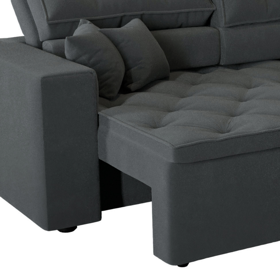 Sofá 3 Lugares Retrátil e Reclinável Tulum Suede Grafite 180 cm