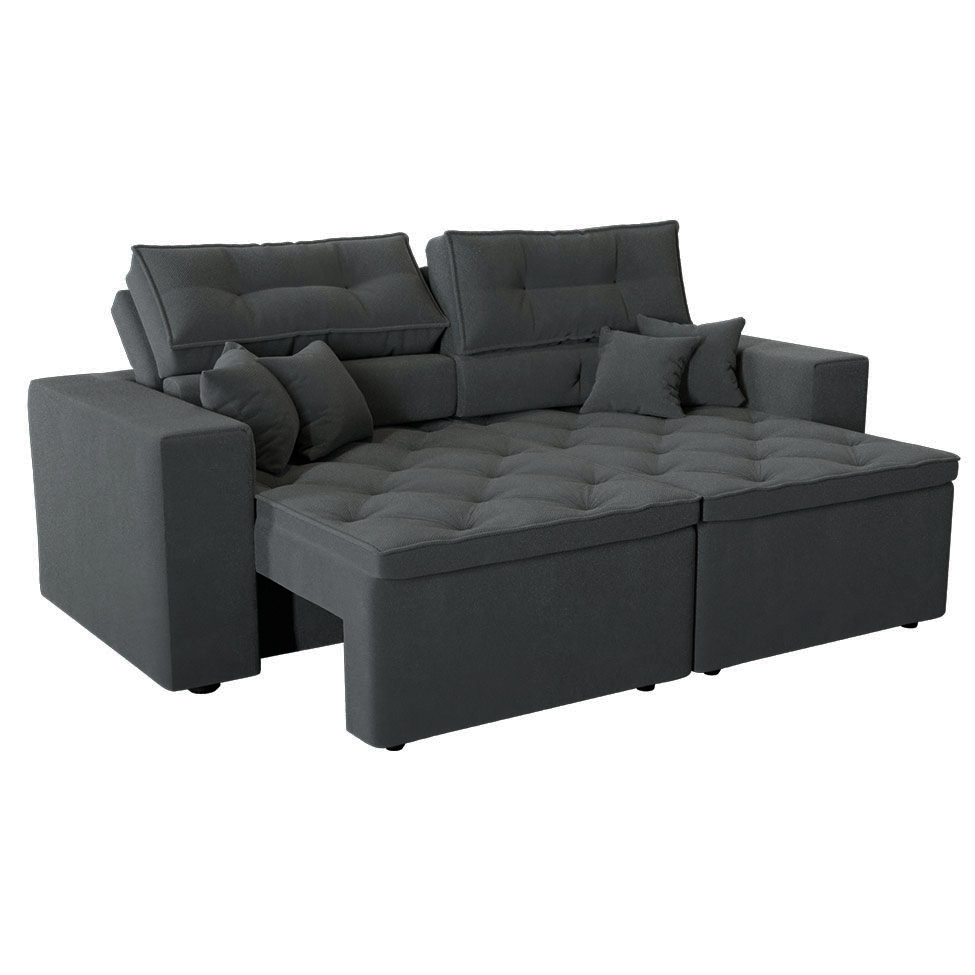 Sofá 3 Lugares Retrátil e Reclinável Tulum Suede Grafite 180 cm