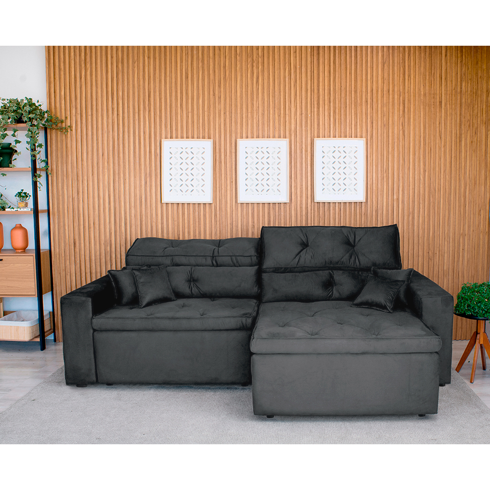 Sofá 3 Lugares Retrátil e Reclinável Tulum Suede Grafite 180 cm