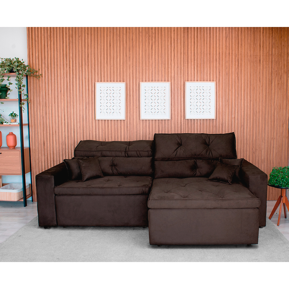 Sofá 3 Lugares Retrátil e Reclinável Tulum Suede Marrom 180 cm