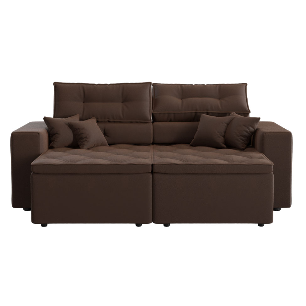 Sofá 3 Lugares Retrátil e Reclinável Tulum Suede Marrom 180 cm
