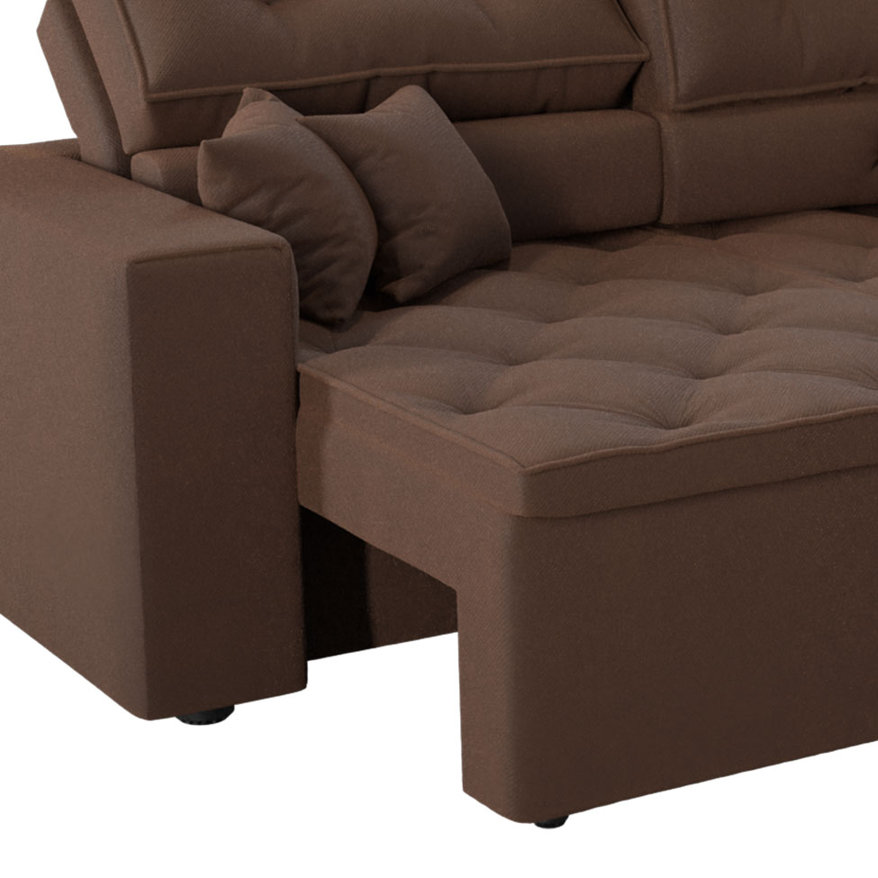 Sofá 3 Lugares Retrátil e Reclinável Tulum Suede Marrom 180 cm