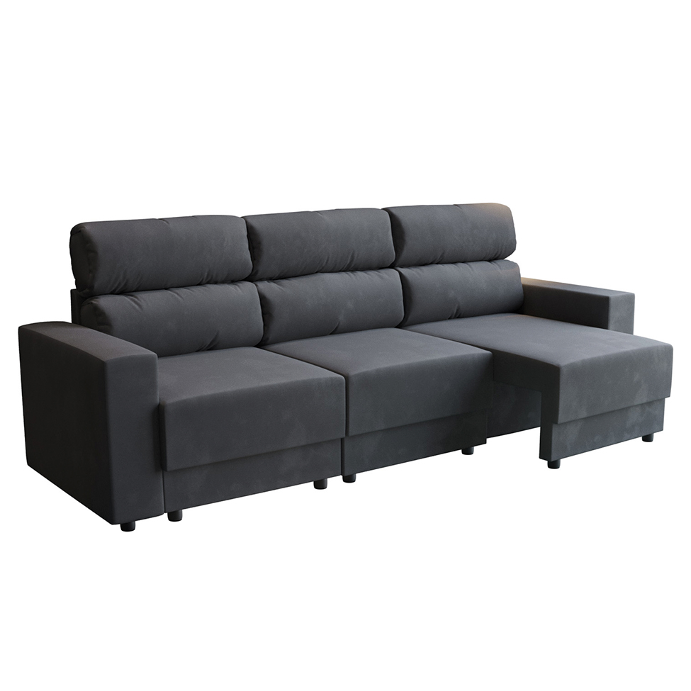 Sofá 3 Lugares Retrátil e Reclinável Videira Suede Grafite 210 cm
