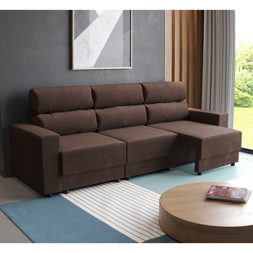 Sofá 3 Lugares Retrátil e Reclinável Videira Suede Marrom 210 cm