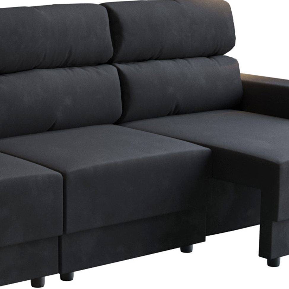 Sofá 3 Lugares Retrátil e Reclinável Videira Suede Preto 210 cm