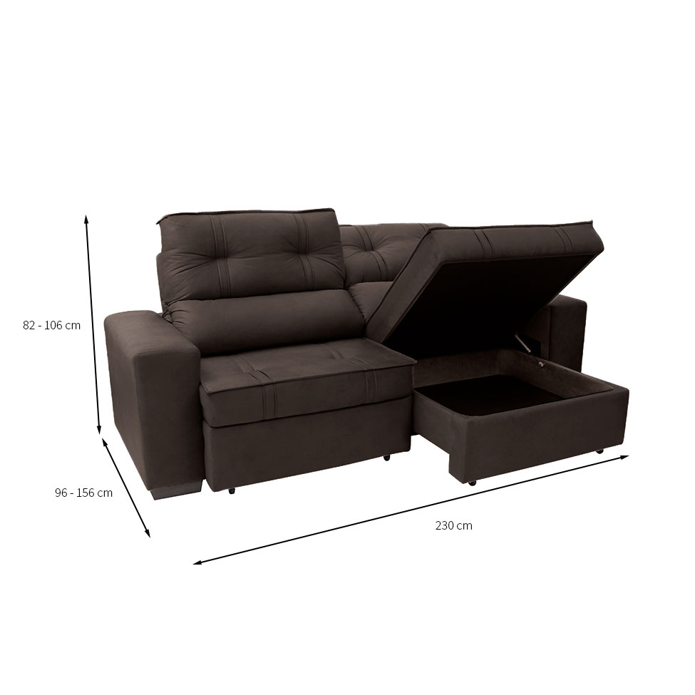 Sofá 3 Lugares Retrátil e Reclinável com Baú Lottus Suede Café