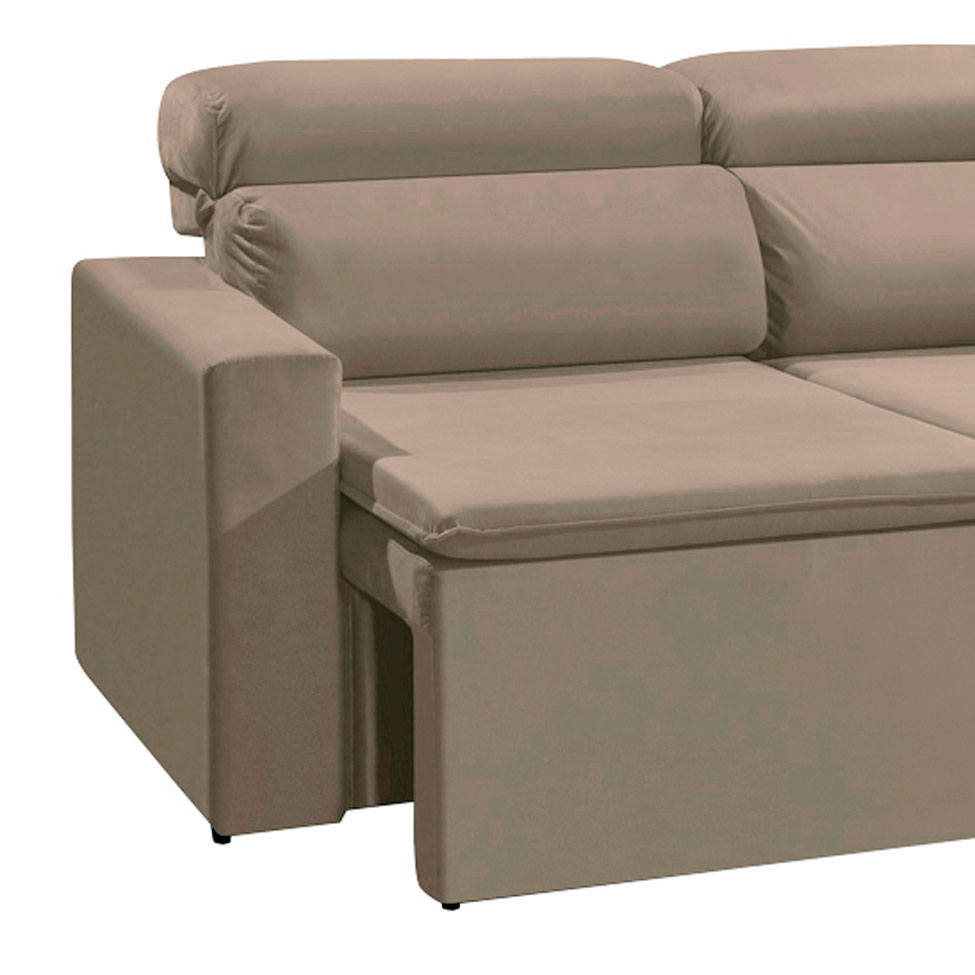 Sofá 3 Lugares Retrátil e Reclinavél Hanôver Suede Bege 180 cm