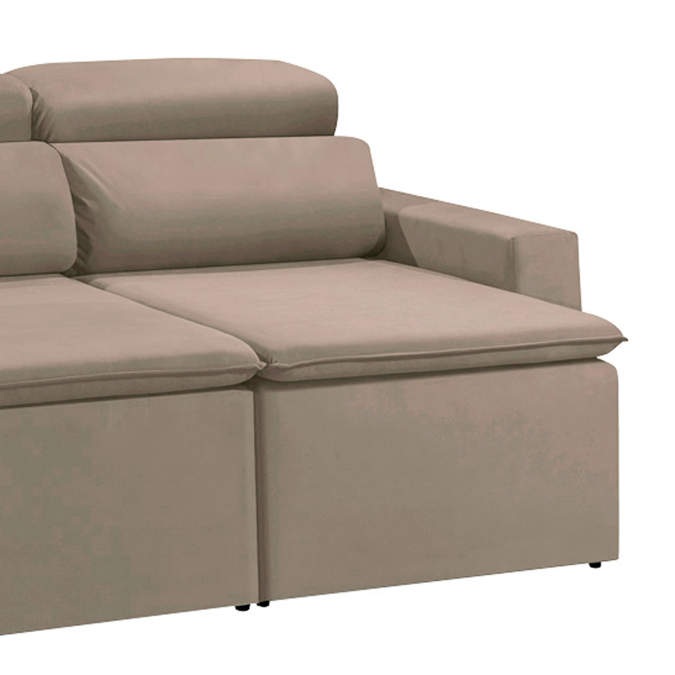 Sofá 3 Lugares Retrátil e Reclinavél Hanôver Suede Bege 180 cm