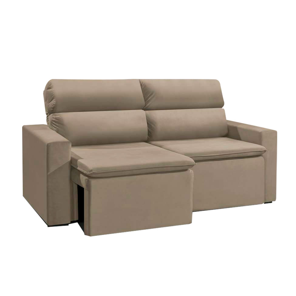 Sofá 3 Lugares Retrátil e Reclinavél Hanôver Suede Bege 180 cm