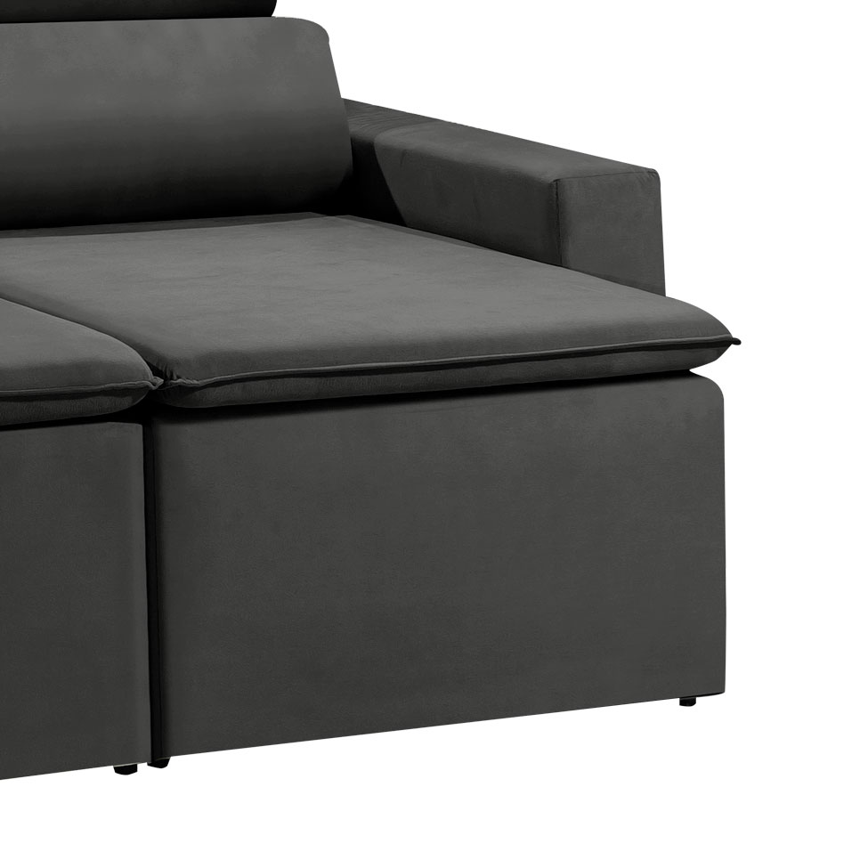 Sofá 3 Lugares Retrátil e Reclinavél Hanôver Suede Grafite 180 cm