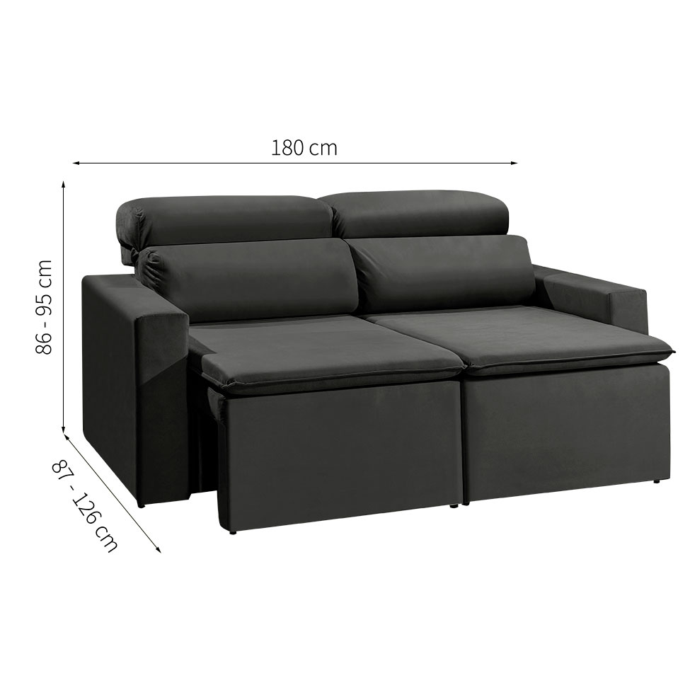 Sofá 3 Lugares Retrátil e Reclinavél Hanôver Suede Grafite 180 cm