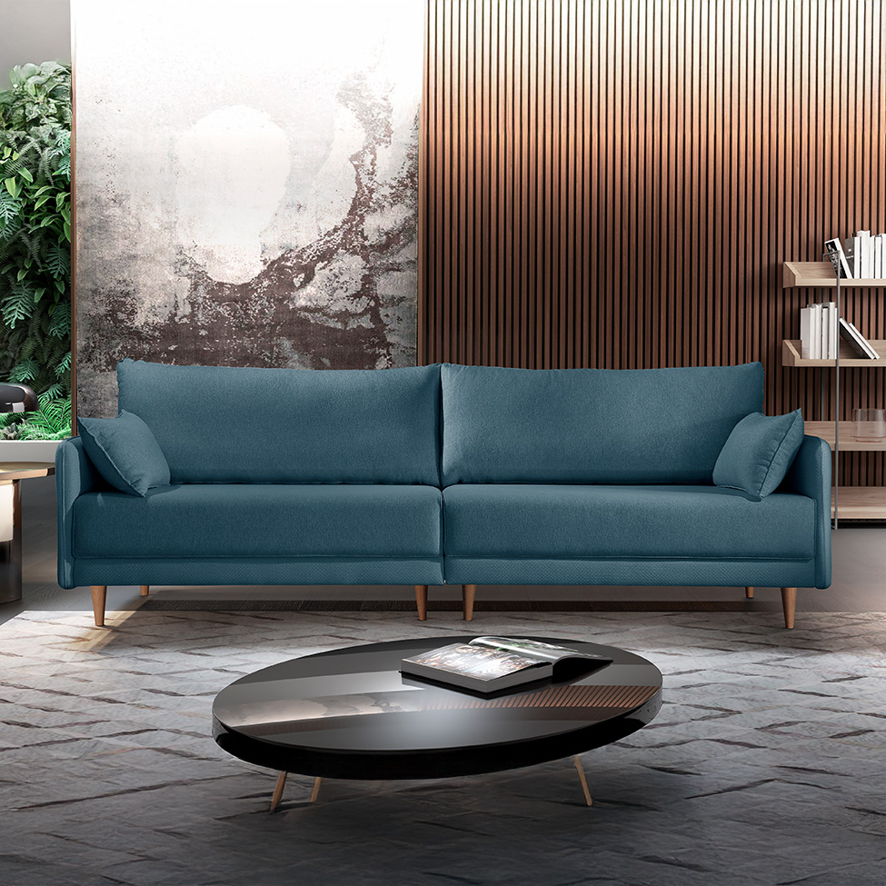 Sofá 3 Lugares Vittro Linho Azul 240 cm