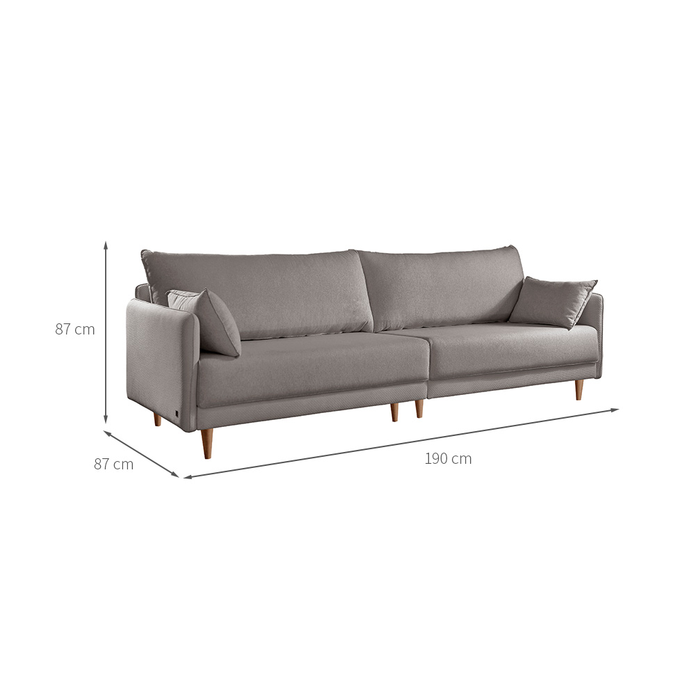 Sofá 3 Lugares Vittro Linho Cinza 190 cm