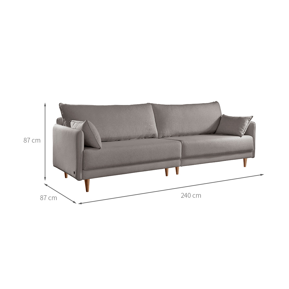 Sofá 3 Lugares Vittro Linho Cinza 240 cm