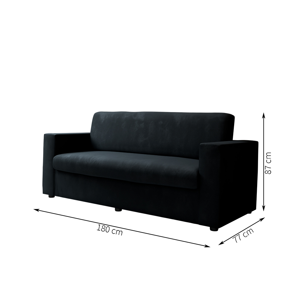 Sofá 3 Lugares Zoy Suede Preto