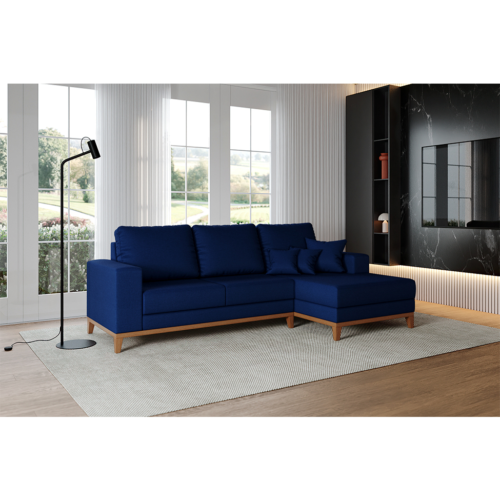 Sofá 4 Lugares Belgrado com Chaise Direito Linho Azul Marinho 250 cm