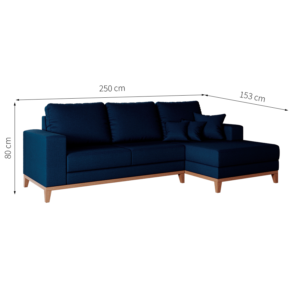 Sofá 4 Lugares Belgrado com Chaise Direito Linho Azul Marinho 250 cm