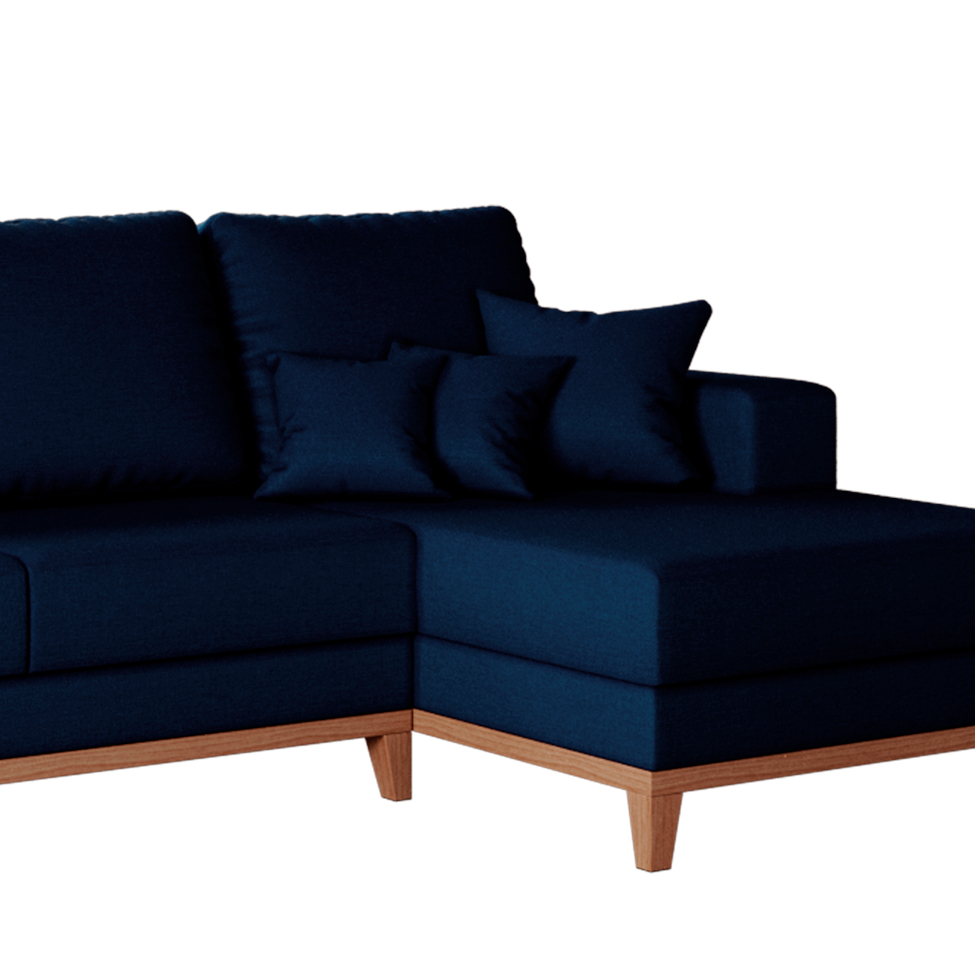 Sofá 4 Lugares Belgrado com Chaise Direito Linho Azul Marinho 250 cm