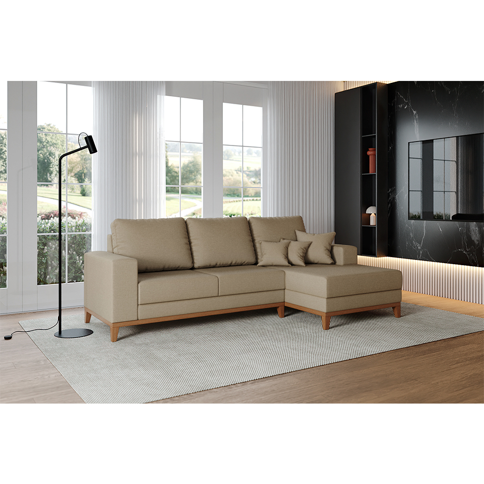 Sofá 4 Lugares Belgrado com Chaise Direito Linho Bege 250 cm