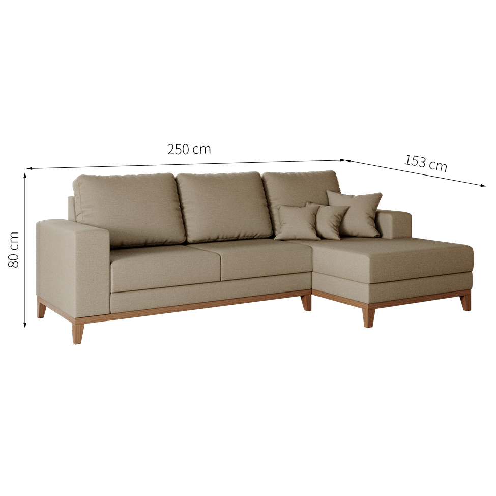 Sofá 4 Lugares Belgrado com Chaise Direito Linho Bege 250 cm