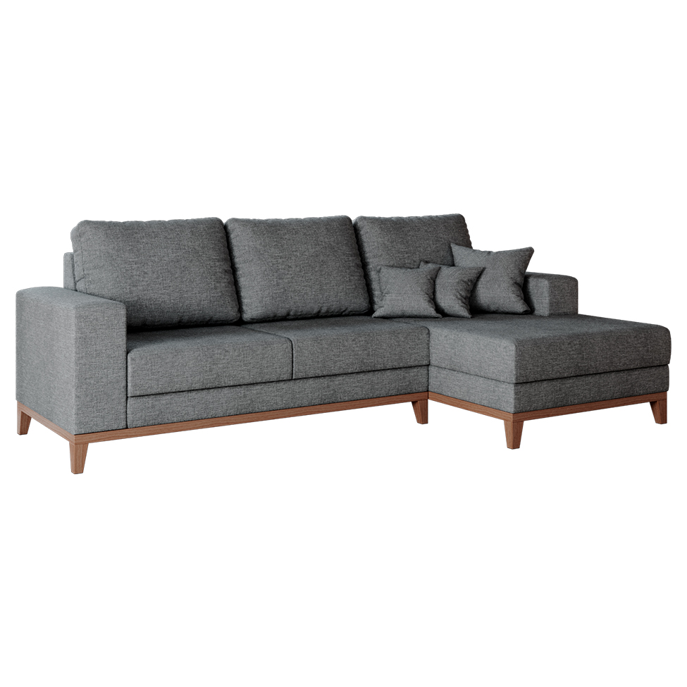 Sofá 4 Lugares Belgrado com Chaise Direito Linho Cinza 250 cm