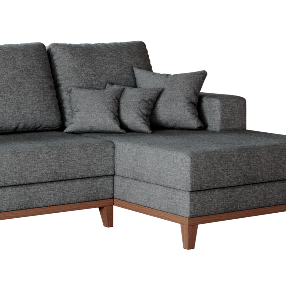 Sofá 4 Lugares Belgrado com Chaise Direito Linho Cinza 250 cm