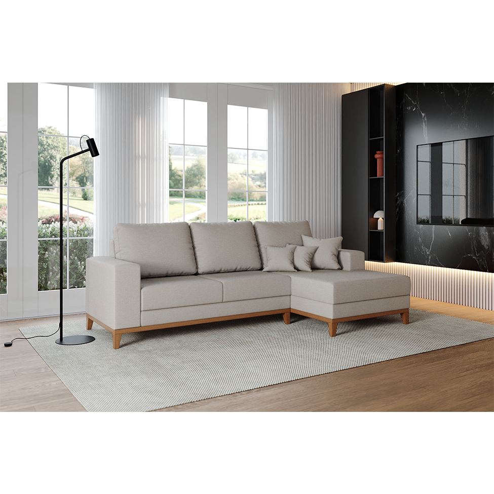 Sofá 4 Lugares Belgrado com Chaise Direito Linho Cru 250 cm