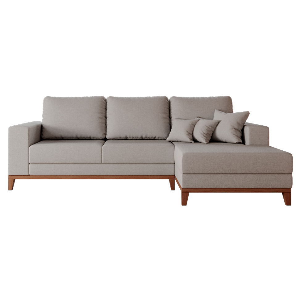 Sofá 4 Lugares Belgrado com Chaise Direito Linho Cru 250 cm