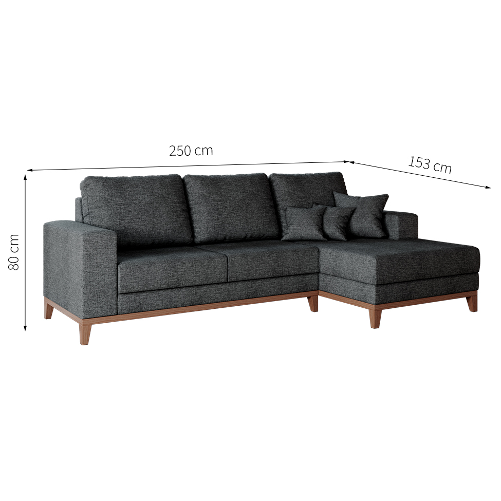 Sofá 4 Lugares Belgrado com Chaise Direito Linho Grafite 250 cm