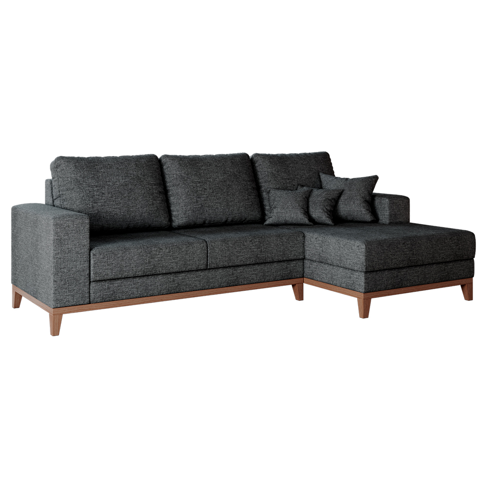 Sofá 4 Lugares Belgrado com Chaise Direito Linho Grafite 250 cm