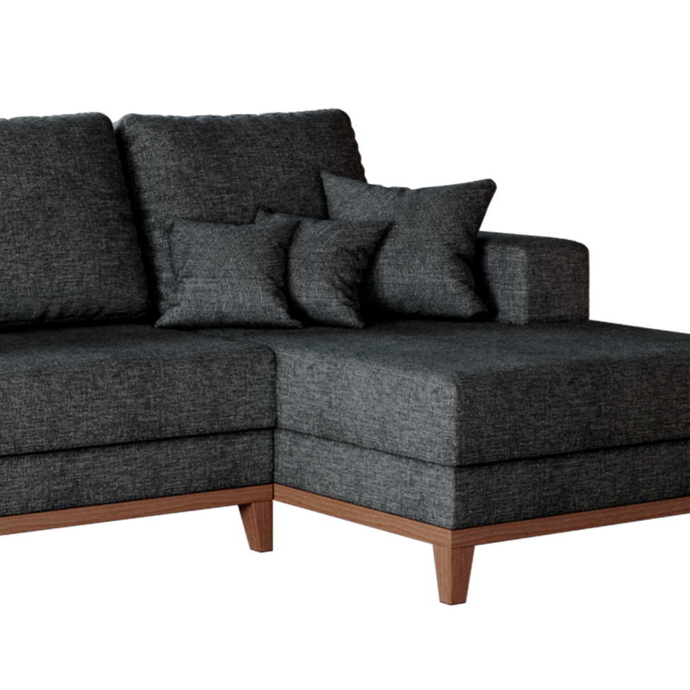 Sofá 4 Lugares Belgrado com Chaise Direito Linho Grafite 250 cm