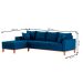 Sofá 4 Lugares Beny Com Chaise Esquerdo Linho Azul Marinho