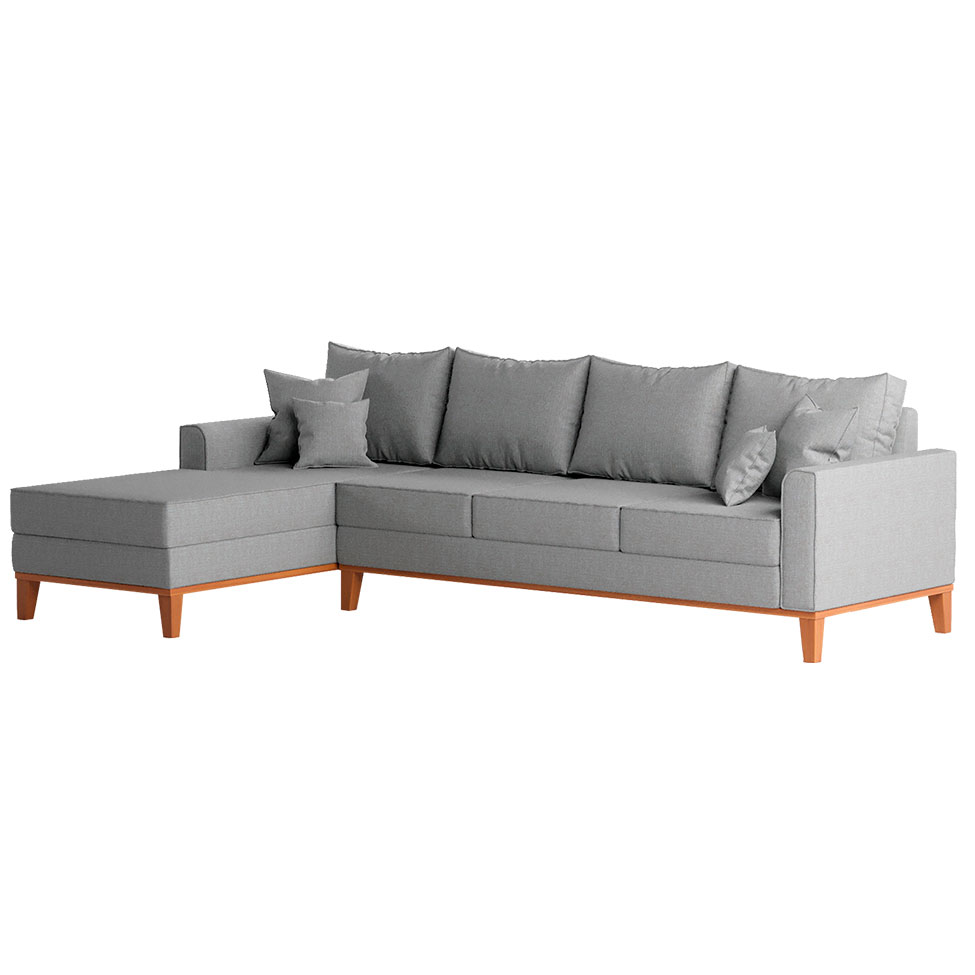 Sofá 4 Lugares Beny Com Chaise Esquerdo Linho Cinza