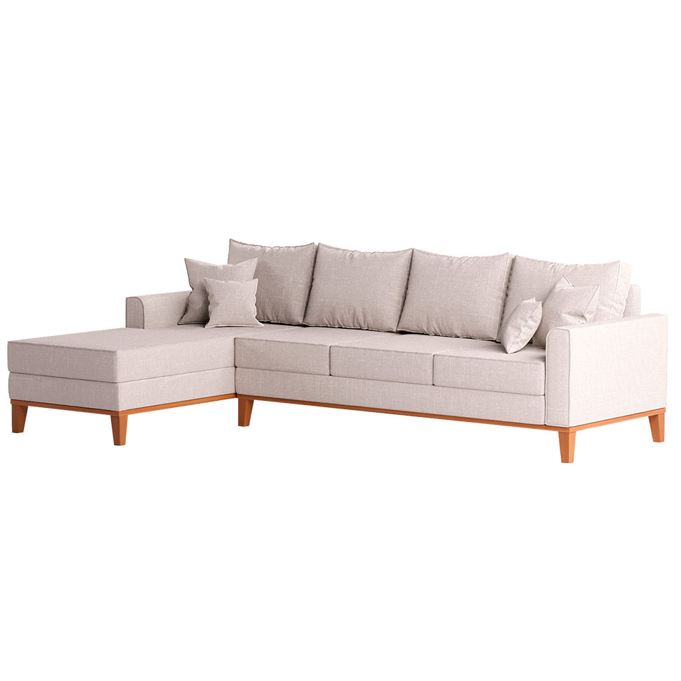 Sofá 4 Lugares Beny Com Chaise Esquerdo Linho Cru