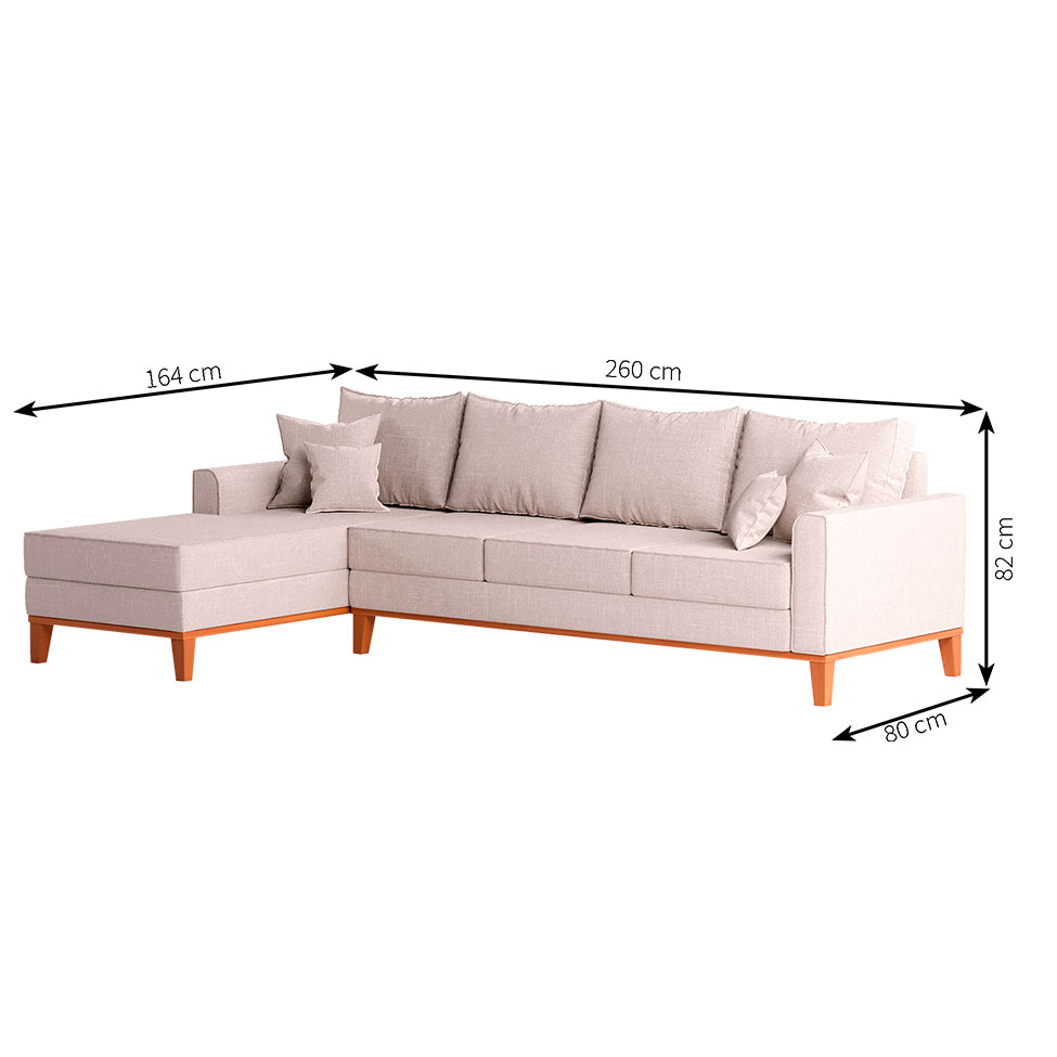 Sofá 4 Lugares Beny Com Chaise Esquerdo Linho Cru