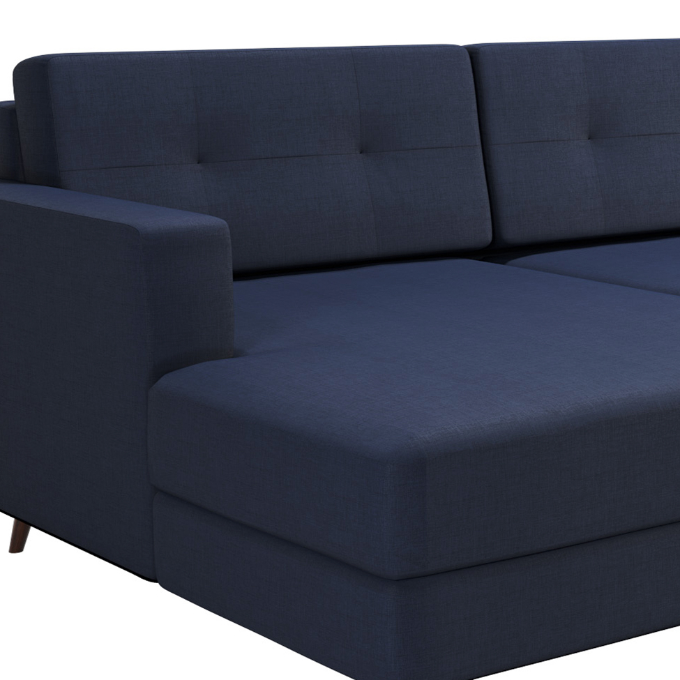 Sofá 4 Lugares Living com Chaise Esquerdo Pé Palito Linho Cotton Azul Marinho
