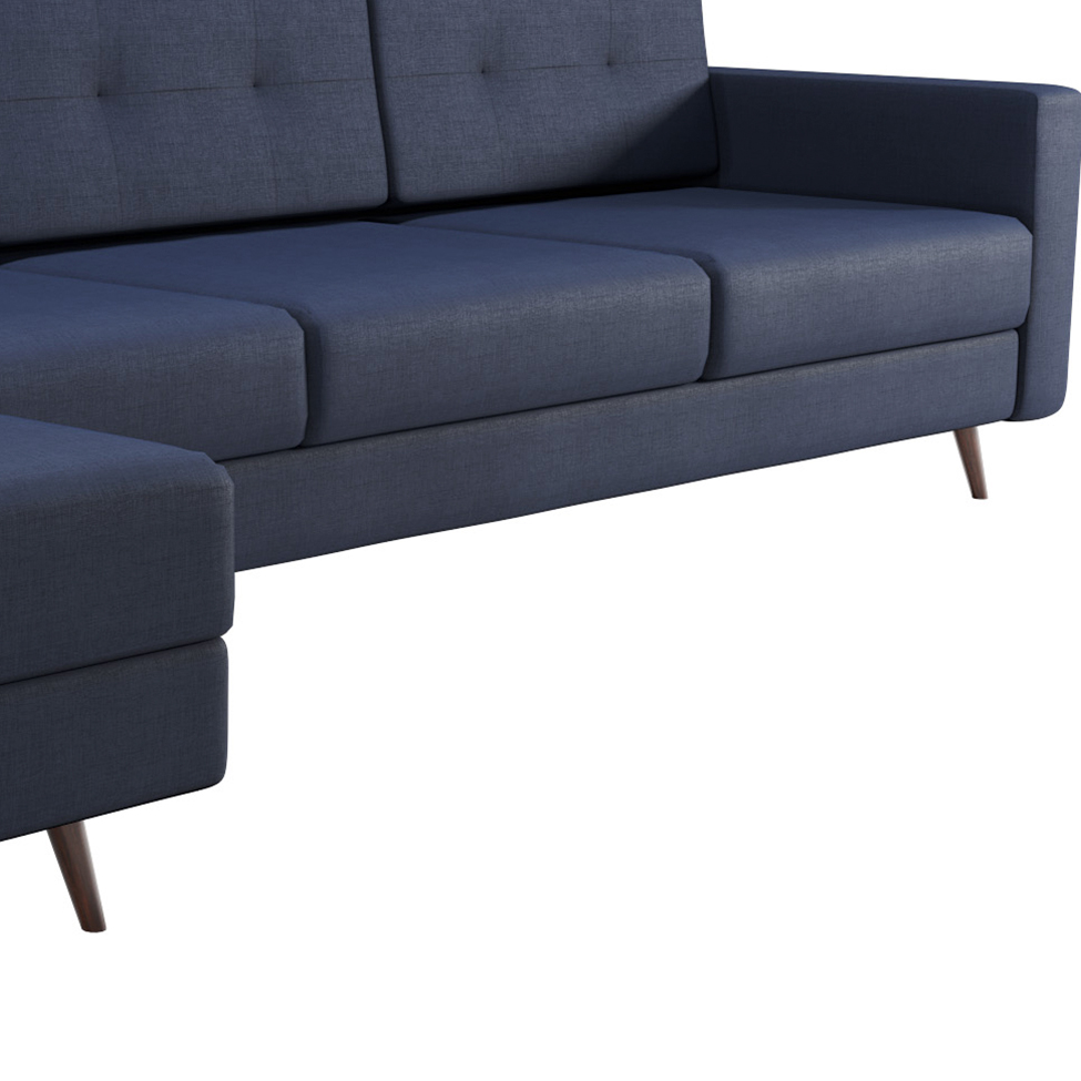 Sofá 4 Lugares Living com Chaise Esquerdo Pé Palito Linho Cotton Azul Marinho